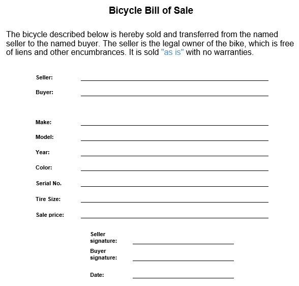 free bicycle bill of sale form