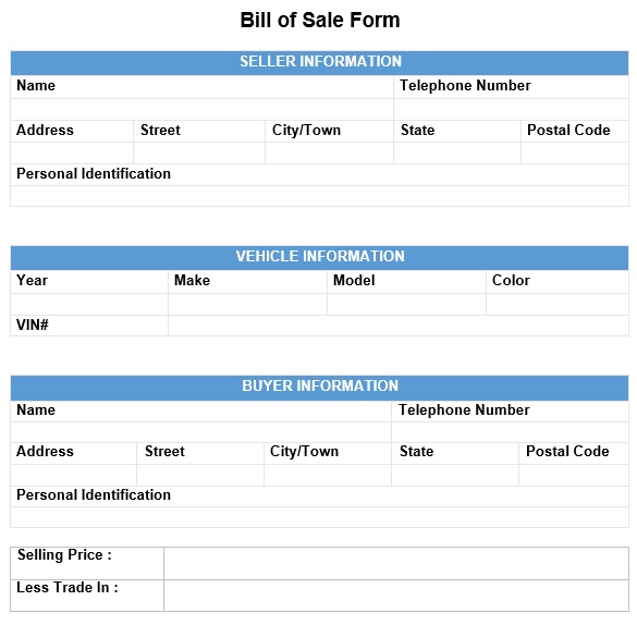 free car bill of sale form 1