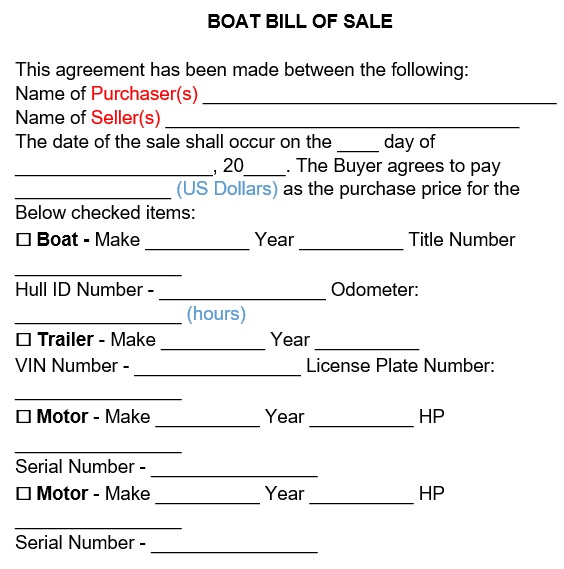 free printable boat bill of sale form