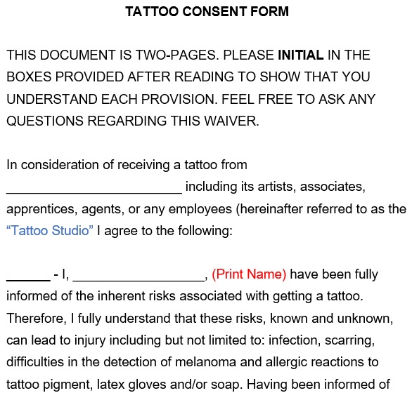 free printable tattoo consent form