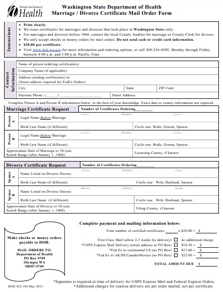 marriage divorce certificate mail order form