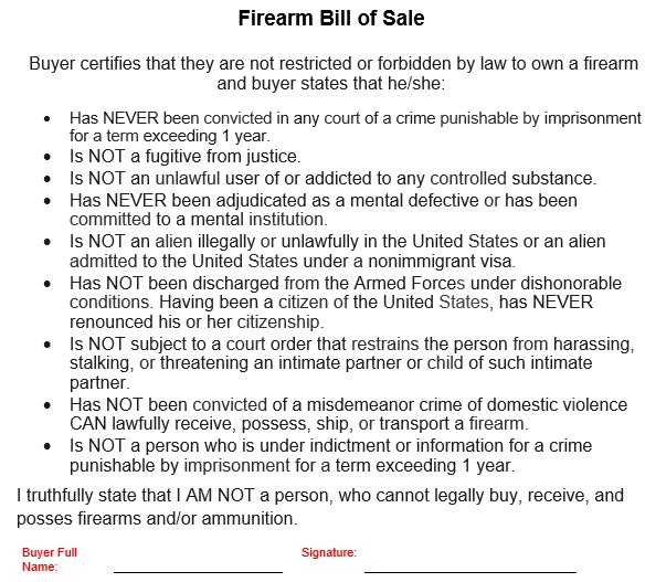 printable gun bill of sale form