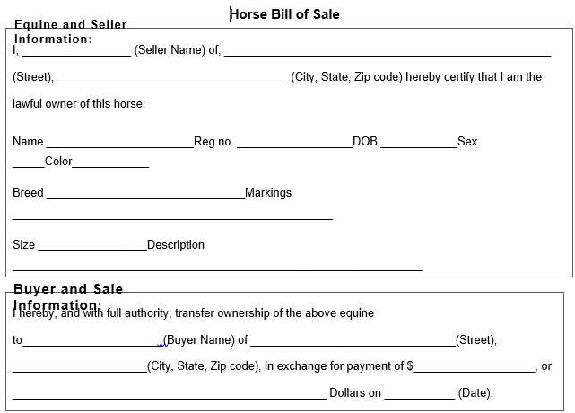 printable horse bill of sale form 2