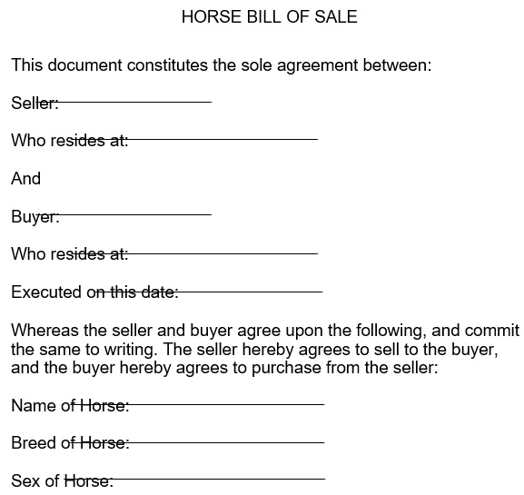 printable horse bill of sale form 3