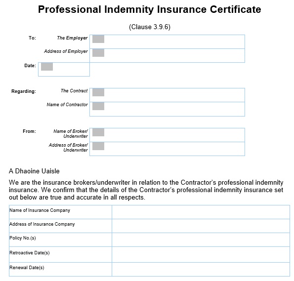 professional indemnity insurance certificate
