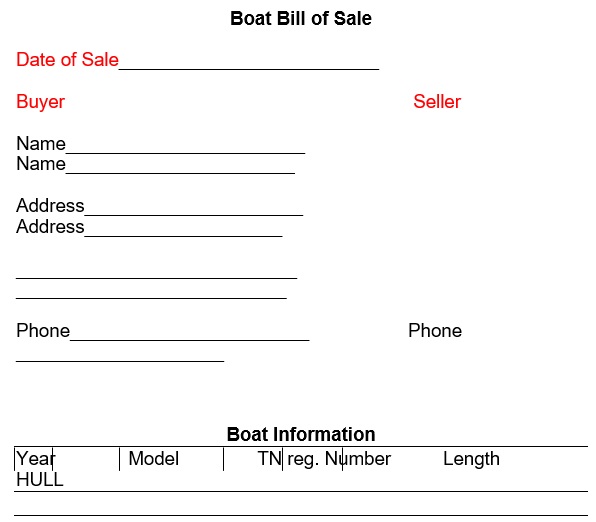 vessel bill of sale form