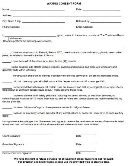 waxing consent form template