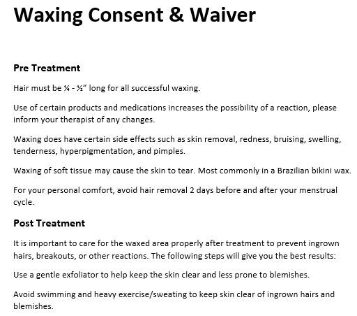 waxing consent waiver form
