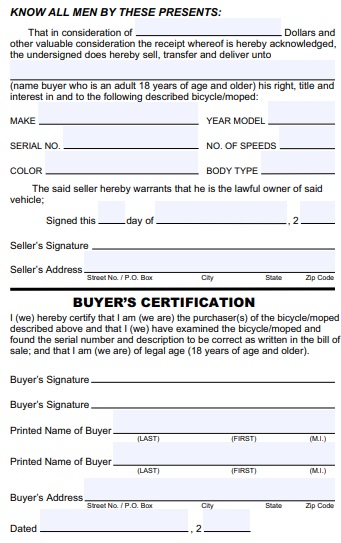 scooter bill of sale form