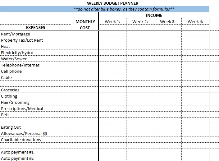free weekly budget template 2