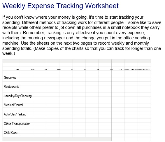 weekly expense tracking worksheet