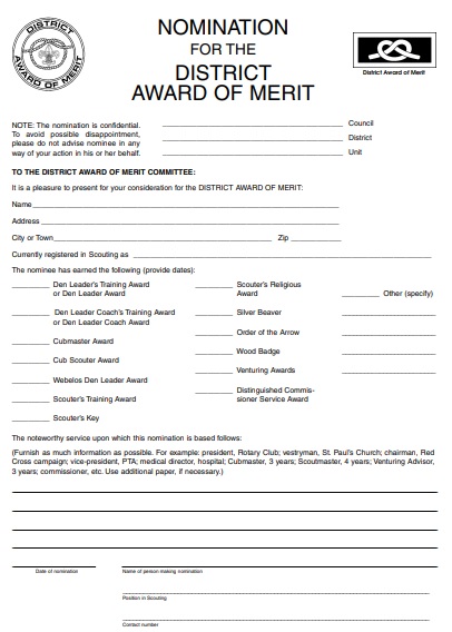 district award of merit certificate template