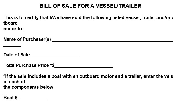 free trailer bill of sale form