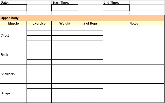 free workout log template 10
