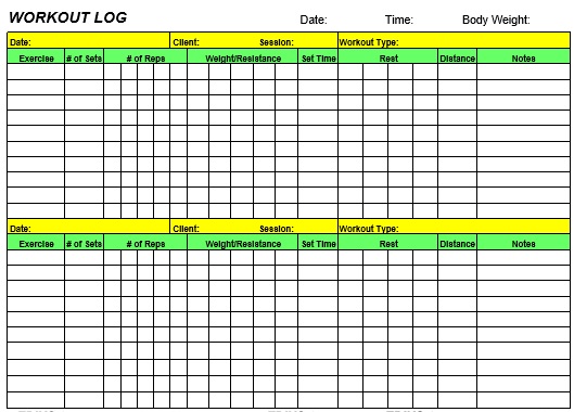 free workout log template 3