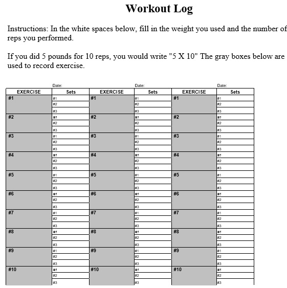 free workout log template 4