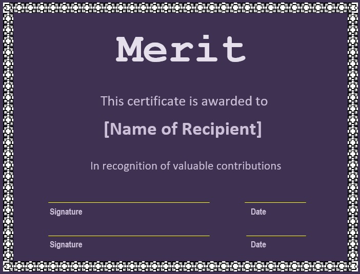 printable certificate of merit template 1