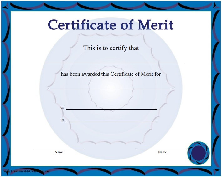 printable certificate of merit template 3