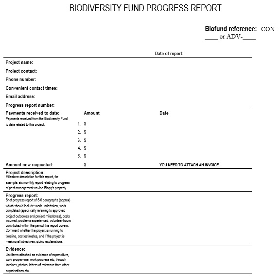 biodiversity fund progress report template