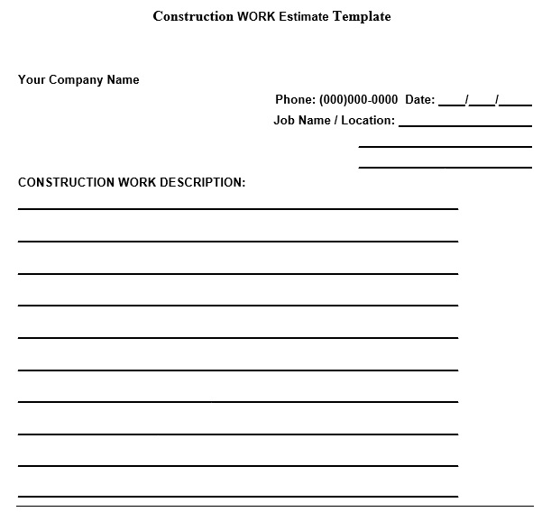 construction work estimate template