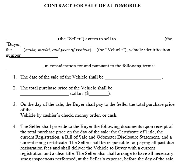 contract for sale of automobile