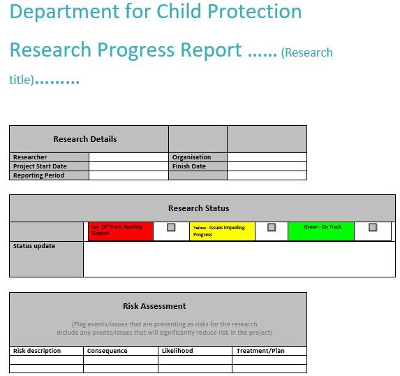 department for child protection research progress report template