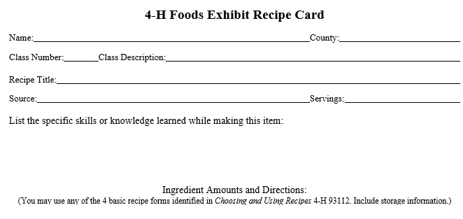 foods exhibit recipe card template