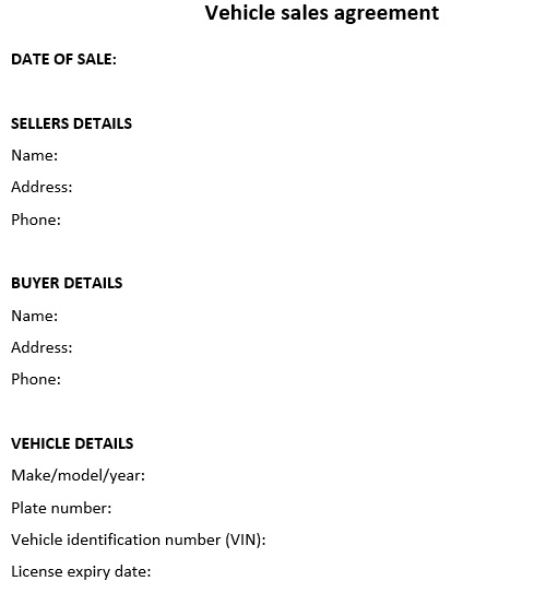 free car sale contract template 2