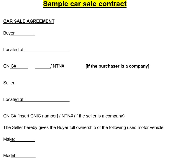 free car sale contract template 5