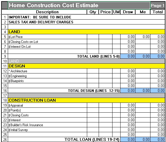 free construction estimate template 8