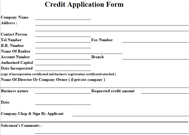 free credit application form 8