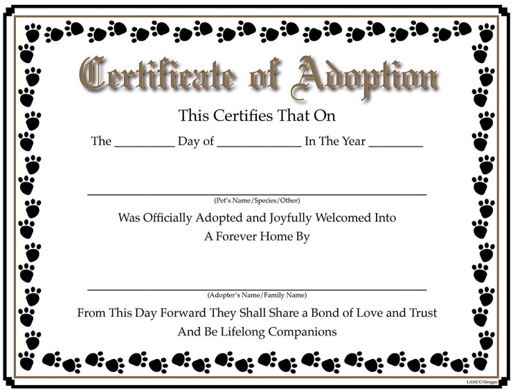 free dog adoption certificate template 1