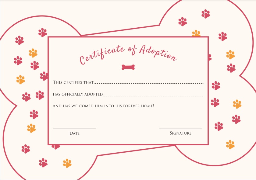 free dog adoption certificate template 3