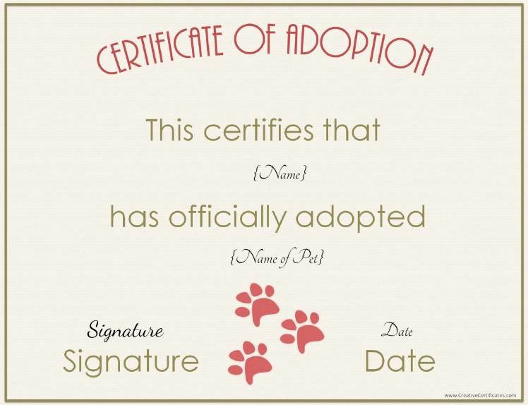 free dog adoption certificate template 5