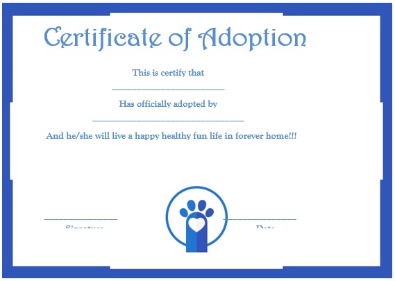 free dog adoption certificate template 7