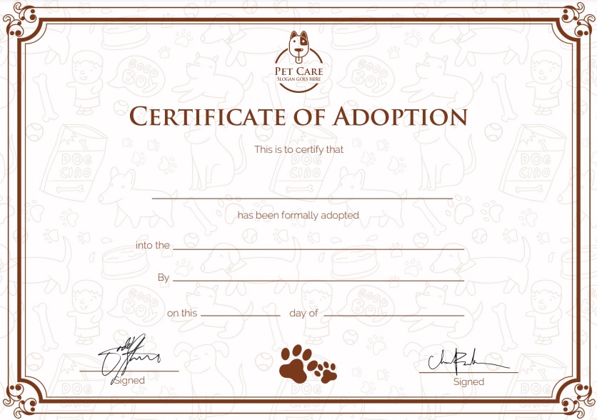 free dog adoption certificate template 9