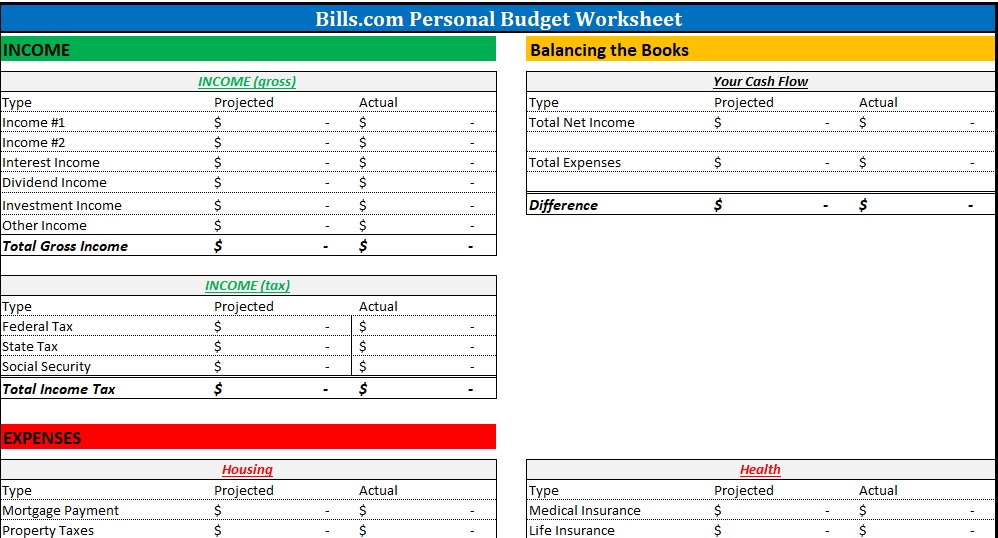 free personal monthly budget spreadsheet
