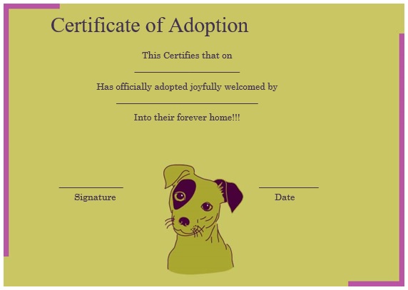 free printable dog adoption certificate template