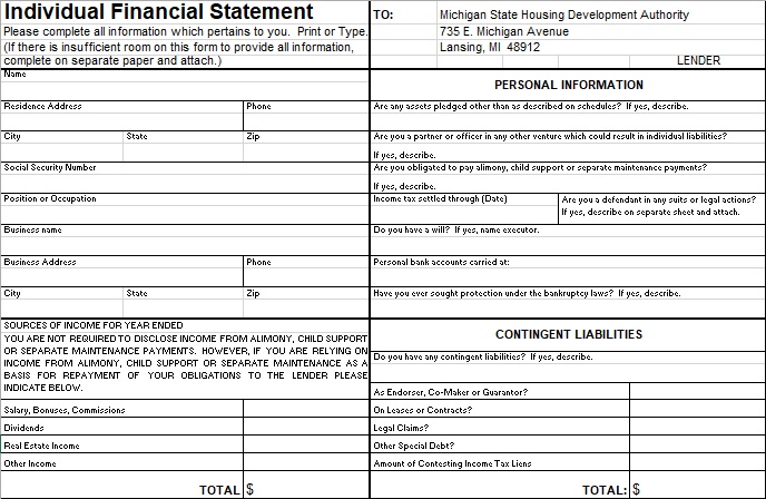 individual financial statement template