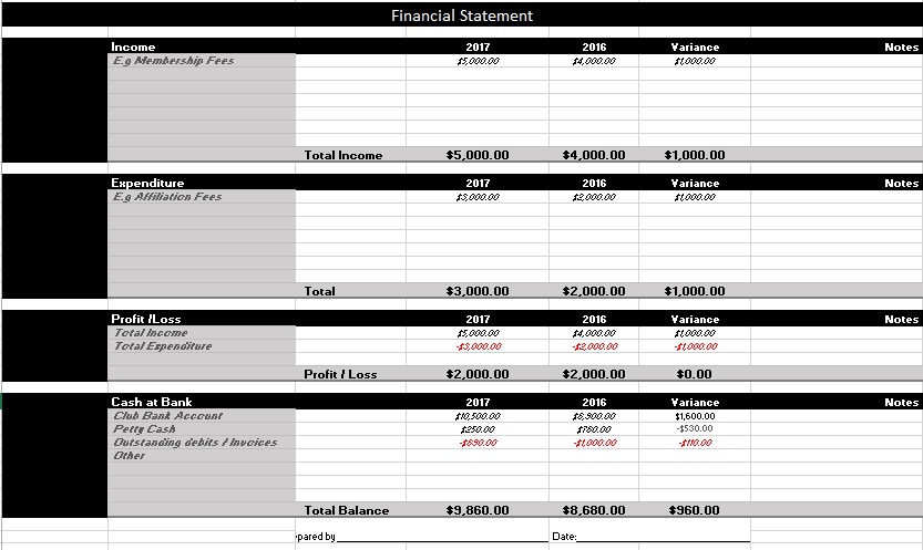 printable financial statement template