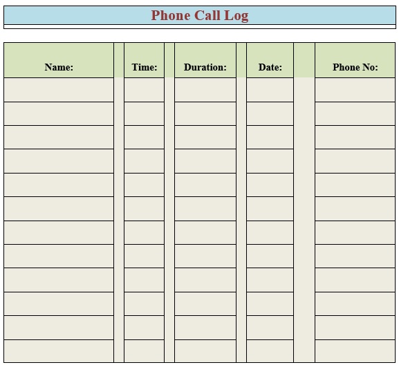 free phone log template 5