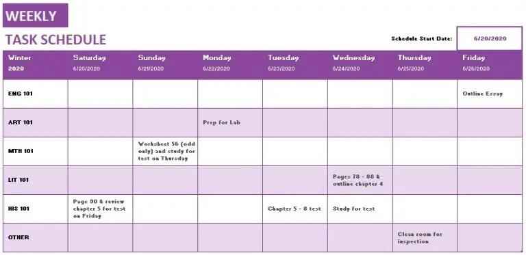 Free Weekly Schedule Templates (Excel, Word) » TemplateData