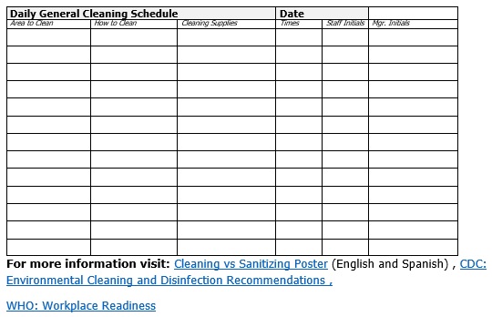 daily general cleaning schedule template