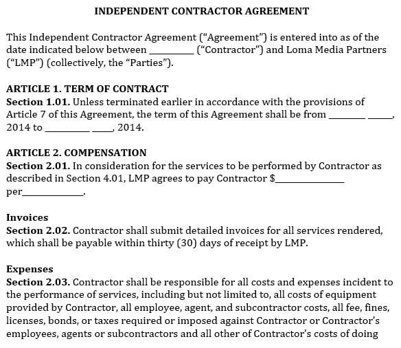 free independent contractor agreement 9