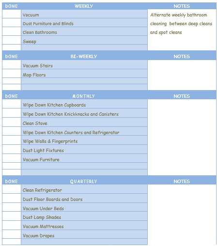 household cleaning schedule template