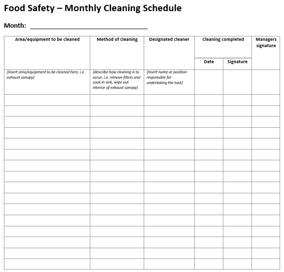 monthly cleaning schedule template