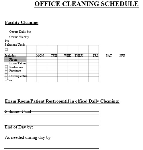 office cleaning schedule template