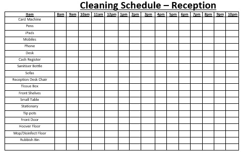 reception cleaning schedule