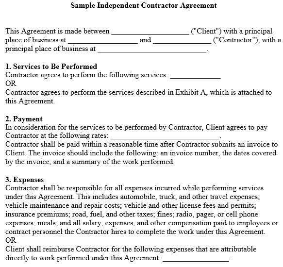 sample independent contractor agreement