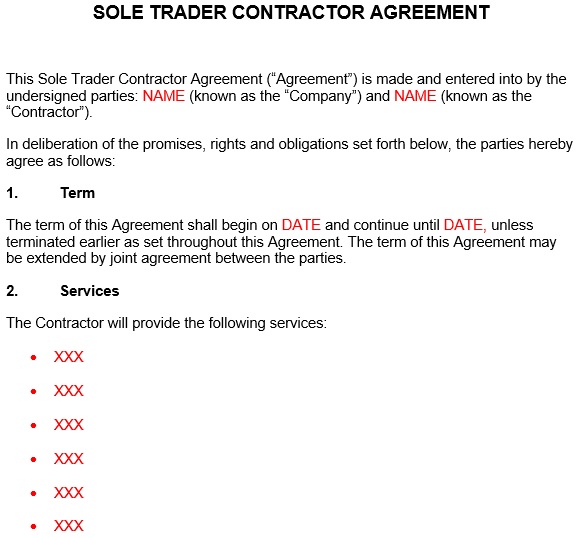 sole trader contractor agreement